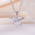 Collana a cuore Saturno in argento con micro-pavé di zirconi e catena sottile lucida - Catena d'Argento Cuore Bianco (A1036)