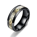 Polished black titanium steel ring with golden Celtic dragon inlay for men and women - Black With Black Inlay Gold Dragon