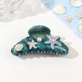 Ocean-themed marble resin hair claw with shell and starfish charms on a white surface - 10.5cm / Starry Sky Green