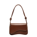 Minimalist brown leather crossbody bag with knot shoulder strap and magnetic flap closure - Brown