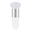 Portable kabuki brush with soft white bristles and silver metal ferrule for makeup - Small Chubby White Silver White Hair