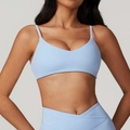 Light blue cross-waist yoga set with slim strap sports bra and high-elastic leggings - S / Sky Blue