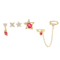 Set di orecchini S925 dorati con zirconi rosa a cuore, ciondoli a stella e ear cuff - Oro