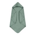 Detail of 6-layer sage green muslin cotton gauze hooded baby towel with soft texture - Green