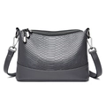 Gray crocodile embossed PU leather handbag with dual zippers and adjustable shoulder strap - Gray