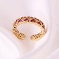 Bague cœur ajustable dorée avec zircons rouges et blancs sur fond de soie élégant - Style Zircon Coeur Rouge et Blanc (款式1)