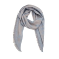 Detail of grey-blue polka dot scarf featuring soft wool blend texture and fringe edges - Dot Blue Grey