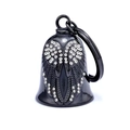 Black metal eagle wing bell pendant with white rhinestones on white background - Black Bell with White Rhinestones