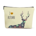 Trousse à maquillage en toile avec silhouette d'élan et imprimé I Love Autumn et zip - 17x25cm / Renne d'Automne (Style 1)