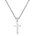 Collana con pendente a croce in argento lucido e catena a fune in acciaio inossidabile - Strato Singolo Colore Argento