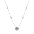 Detailed close-up of S925 sterling silver necklace with a sparkling round moissanite pendant - (s925 Silver + Moissanite N12343-50/50 Points/5.0mm) / Chain Length 40cm + 5cm (extension Chain)