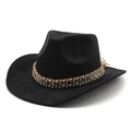 Detail of black suede cowboy hat featuring ethnic woven band and tassel accents - M (56-59cm) / Black Suede
