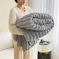Thick grey faux rabbit fur blanket with luxury striped texture for sofa and home comfort - Rabbit Plush Silver Grey