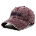 Vintage burgundy plaid baseball cap with NY&JA 3D embroidery and distressed brim - Adjustable / Red