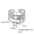 Three-layer stainless steel ring with coconut tree and green zircon in gold finish - Steel Palm Tree Green Zircon (A277)