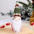 Christmas gnome doll in red snowflake knit hat with white beard on rustic wood base - Red Green White Knitted Hat Style