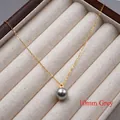 Collana classica in oro 18 carati con perla grigia rotonda da 10 mm e lucentezza - Collana / 10mm / Grigio Melange