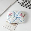 Mini quilted floral pouch with blue button closure and metal ring for earphones - 12*1.5*9cm / Blue Rose