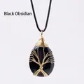 Obsidian water drop pendant with golden tree of life wire wrapping on black cord - Gold Wire Wrapped Obsidian Pendant