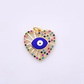 Detailed close-up of heart-shaped evil eye pendant with colorful zircon stones on gold base - Style 6-Heart Multi-color Zircon Eye