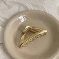 Elegant gold metal triangle hair claw clip with hollow design and shiny mirror finish - Gold Large Triangle Claw Clip / Large