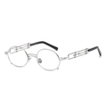 Steampunk round sunglasses in silver metal finish with hollow mechanical temples - Silver Frame Clear Lens