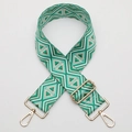 Ethnic wide bag strap with green and white geometric patterns and gold metal hooks - No. 710 Gold Hook