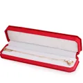 Single pearl necklace with heart pendant base in a red rectangular velvet jewelry box - Necklace Box / Red With White Interior