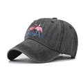 Gorra de béisbol de algodón lavado carbón con bordado de flamenco rosa - Ajustable / Negro