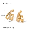 Golden multi-layer C-shaped earrings with emerald zircon insets measuring 20mm by 12mm - Gold C-Shape Layered Pave Rhinestone Earrings(HF-E3275)