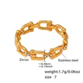 Minimalist 18k gold plated stainless steel chain ring with sparkling zircon inlay - US 7 / Gold Geometric Zircon Chain Ring (A760)