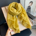 Yellow linen lace scarf for women, lightweight summer shawl with elegant lace trim - Turmeric