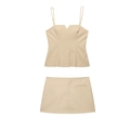 Damen Set mit plissiertem Streifenmuster, V-Ausschnitt Top und passendem Hosenrock - XS / Aprikose