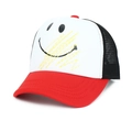 Rode en witte truckerpet met smiley-afbeelding en ademende zwarte mesh achterkant - Eén Maat Verstelbaar (54-60cm) / Rode Rand + Wit