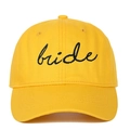 Yellow cotton baseball cap featuring black bride embroidery script on white background - Adjustable / Yellow