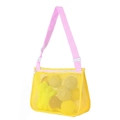 Yellow mesh shell bag for kids with adjustable pink shoulder strap for beach and travel - Yellow with Pink Strap / 21*25*8cm