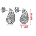 Silver teardrop stud earrings with checkered texture, measuring 18mm by 11mm in size - Single Piece / Steel-Square Pattern