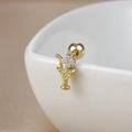 Macro shot of 18K gold plated cocktail glass stud earring with yellow zircon and screw back - 60065-7 Gold - Yellow Cocktail