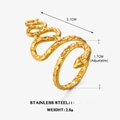 Verstellbarer goldener Schlangenring aus Edelstahl mit detaillierter Schuppentextur - Schlange / Gold
