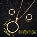 Schmuckset aus goldenem Edelstahl mit geometrischem Hohl-Anhänger und passenden Ohrsteckern - 043 Gold Rund