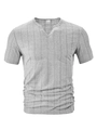 Light grey men's short sleeve T-shirt with vertical texture and V-neck chest pocket - Marl Grey