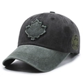 Washed cotton baseball cap in dark grey featuring frayed maple leaf patch and embroidery - Adjustable / Army Green