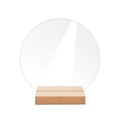 Vue détaillée du numéro de table rond en acrylique avec support de base en bois pur - BT053 Grand 10x10 cm et petite base en bois
