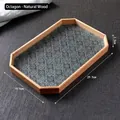 Vassoio ottagonale in legno con vetro goffrato begonia, misura 29.5x19.5x3.5cm, naturale - Ottagono - Legno Naturale / 29.5x19.5x3.5cm
