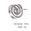 Detailed view of silver spiral ring showing 19mm width and 17.4mm inner diameter dimensions - Steel