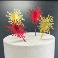 Set of 4 gold and red acrylic firework-shaped cake toppers for New Year party decor - Fireworks Burst Combination