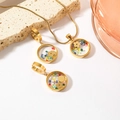 Set collana e orecchini placcati in oro stile vintage con fiori di cristallo e occhio - TZ110002 Occhio del diavolo rotondo / Oro