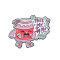Cartoon pink strawberry jam jar metal pin with This Is My Jam singing design - Strawberry Jam Jar