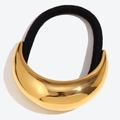 High elasticity black hair tie with polished 18K gold-plated crescent moon charm - Smooth Moon Shape Hair Rope-Gold