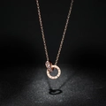 Elegant rose gold titanium steel interlocking double ring necklace with zircon inlay - White Zirconia Necklace / Rose Gold
